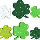 6 Pcs St Patrick's Day Decorations Wooden Shamrock Table Decorations St. Patrick's Day Table Centerpiece Irish Green Clover Tiered Tray Decor for Home Kitchen Shelf Signs Party Supplies