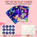 4 x Space Valentines Day Cards - 36 Packs Space Astronaut Galaxy Planet Rocketship Exchange Cards for Kids, Boys, School, Class, Party Favors - 3.2''x 4.7'' 6 Designs with Envelopes, Stickers