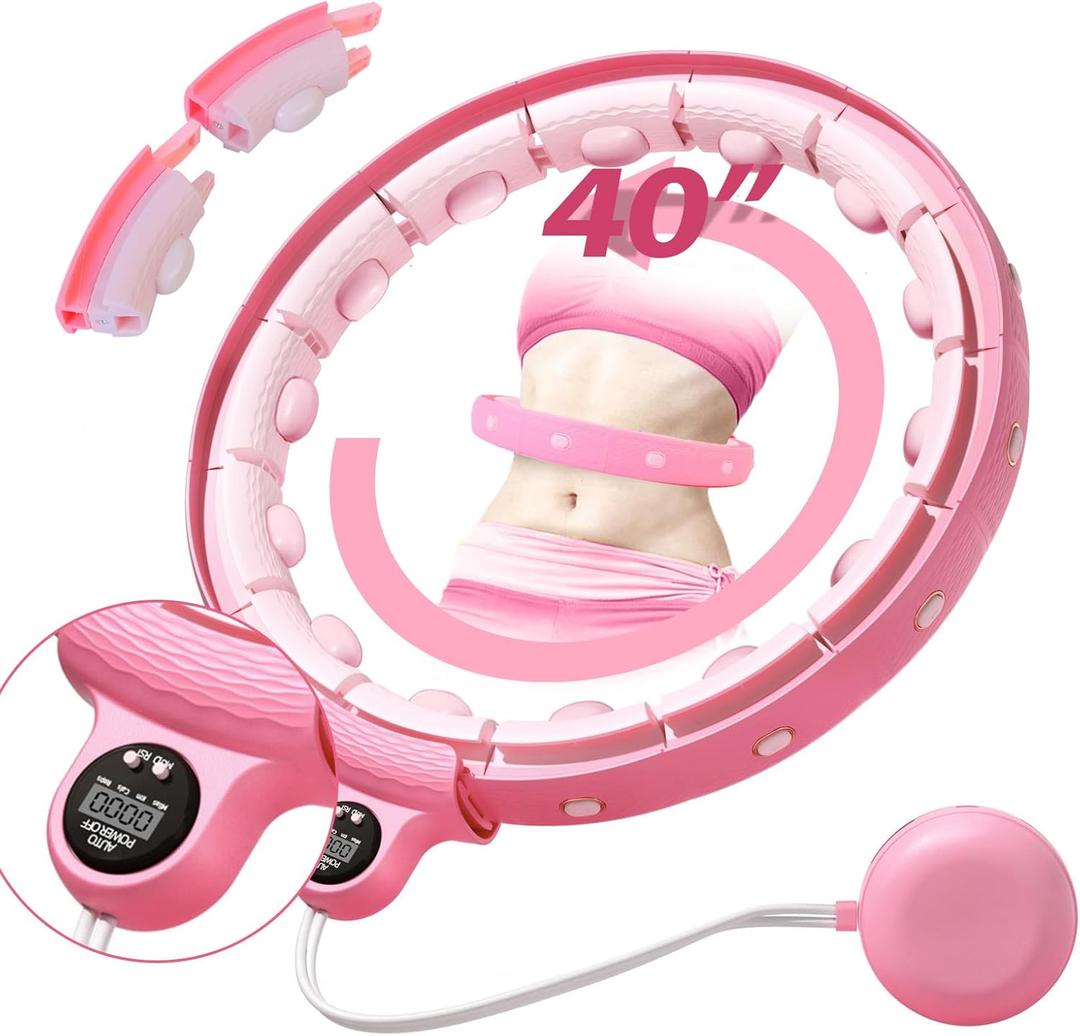 Humixx Infinity Hoop for Adult Weight Loss, 2 in 1 Smart Fitness Hoop with Counter & Detachable Knots, Weighted Exercise Fit Hoop Suitable for Women and Kids, Pink
