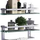 VOLPONE Glass Bathroom Shelf 15.7in Bathroom Shelf Wall Mounted Floating Glass Shelves with Towel Holder Glass Shower Shelf 2 Tier (Sliver)