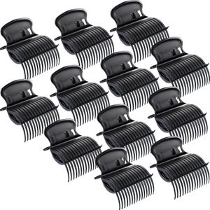 Hot Roller Clips Hair Curler Claw Clips Replacement for Women Girls Hair Section Styling (12 Pieces, Black)
