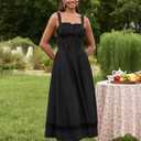 GLNEGE Women's Corset Midi Wedding Guest Dress A line Flowy Lace Dresses Summer Smocked Back Tea Party Sundress Black (Black, XS)