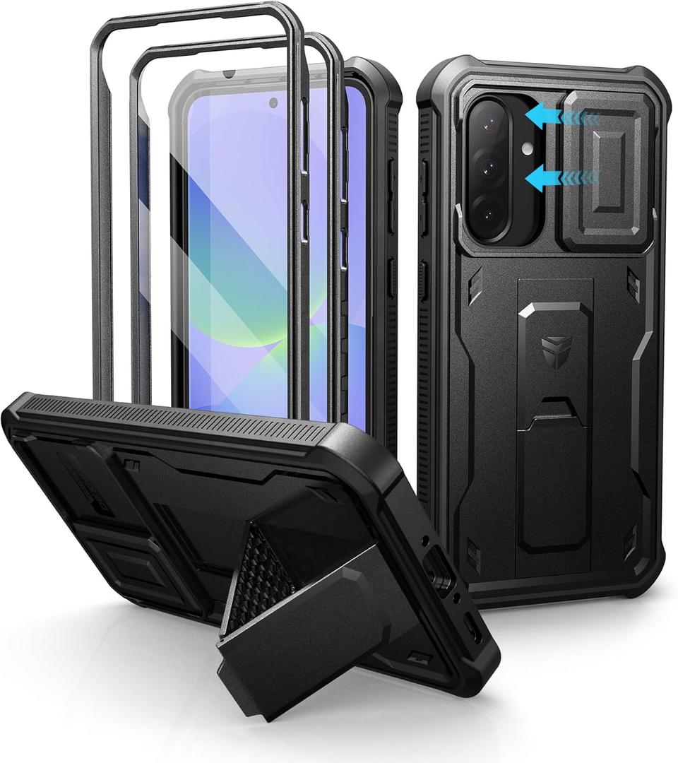 Dexnor for Samsung Galaxy A36-5G Case, [2 Front Frame] [Built-in Magnetic Slide Camera Cover & Kickstand] Heavy Duty Protection Shockproof Phone Case with Screen Protector, 6.7 inch Black