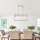 Lanhall 5-Light Pendant Lights for Kitchen Island Modern Dining Room Chandelier Linear Rectangular Kitchen Light Fixtures Hanging Lights for Dining Room Adjustable Height E26 Base Brushed Nickel