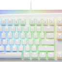 i-rocks K71M RGB Mechanical Gaming Keyboard with Media Control Knob, Gateron Switches (Blue), 107 Keys w/Full NKRO, PBT Keycaps, Multimedia Hotkeys, Detachable USB-C Cable and Onboard Storage, White