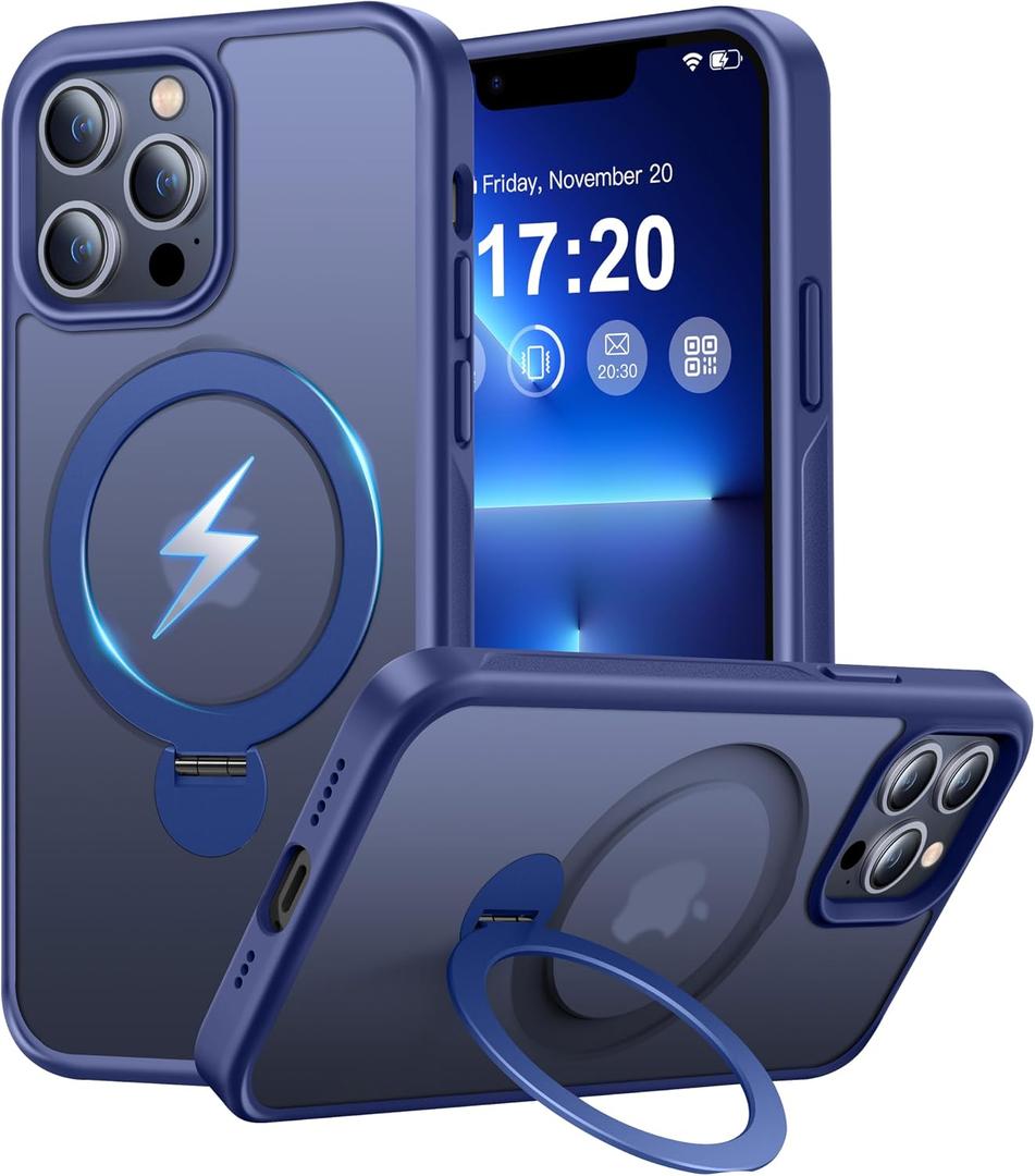 360 Rotatable Magnetic Stand for iPhone 13 pro Case Compatible with Mag-Safe 16FT Military Drop Protection, Anti-Scratch/Fingerprint Shockproof iPhone 13 pro Phone Case(Matte-Blue) | Compatible with Magnetic 16FT Military Drop Protection, Anti-Scratch/Fingerprint Phone Case for iPhone 13 pro