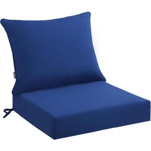 PatioGlow Outdoor Seat Cushion Set 24 x 24 x 4 Inch, Waterproof & Fade Resistant Patio Furniture Cushions with Removable Cover and Ties, Thick Deep Seating Pads for Outside Chair Sofa Couch, Blue