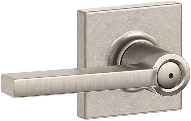 Schlage F40 LAT 619 COL Latitude Door Lever with Collins Trim, Bed & Bath Privacy Lock, Satin Nickel