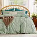 Bedsure Boho Duvet Cover Queen Size - Sage Green Breathable & Soft Boho Bedding, Machine Washable Comforter Cover for All Seasons, Includes 1 Duvet Cover 90"x90" with 2 Pillow Shams & Zipper Closure