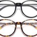 Gaoye 2 Pack Blue Light Blocking Glasses, Retro Round Eyewear Frame Anti Eyestrain Computer Glasses for Women Men - GY1688 (Black+Tea Leopard)