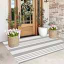 BUAGETUP Grey and White Outdoor Rug 3'x 5' Hand-Woven Cotton Washable Rug Striped Front Porch Rug Area Rug Floor Mat for Farmhouse/Layered Door Mats/Living Room