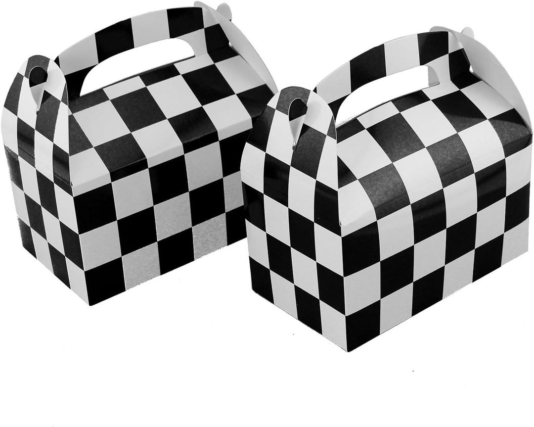 Adorox Set of 24 Checkered Racing Treat Boxes  Race Car Theme Party Favors, Birthday Party Supplies, Gift Boxes for Kids, Party Decorations