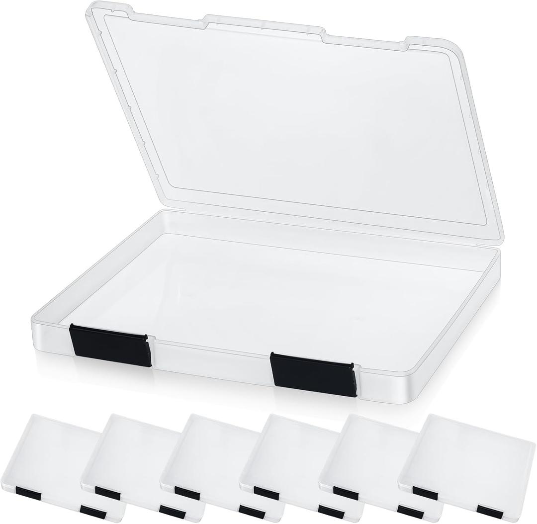 12 Pcs Clear A4 File Box Document Plastic Storage Box Paper Plastic Case Board Game Storage Containers Magazine Protector File Holder with Buckle (Black,12.4 x 9.84 x 1.18 Inches)