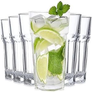 Tebery 6 Pack Stackable Plastic Tumbler Cups, 17 oz Drinking Glasses Water Glasses, Reusable Acrylic Tumblers, Unbreakable Glasses