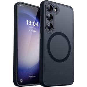 CANSHN Designed for Samsung Galaxy S23 Case [Full Camera Protection] [Compatible with MagSafe] Translucent Matte Shockproof Protective Phone Cover 6.1 Inch - Black