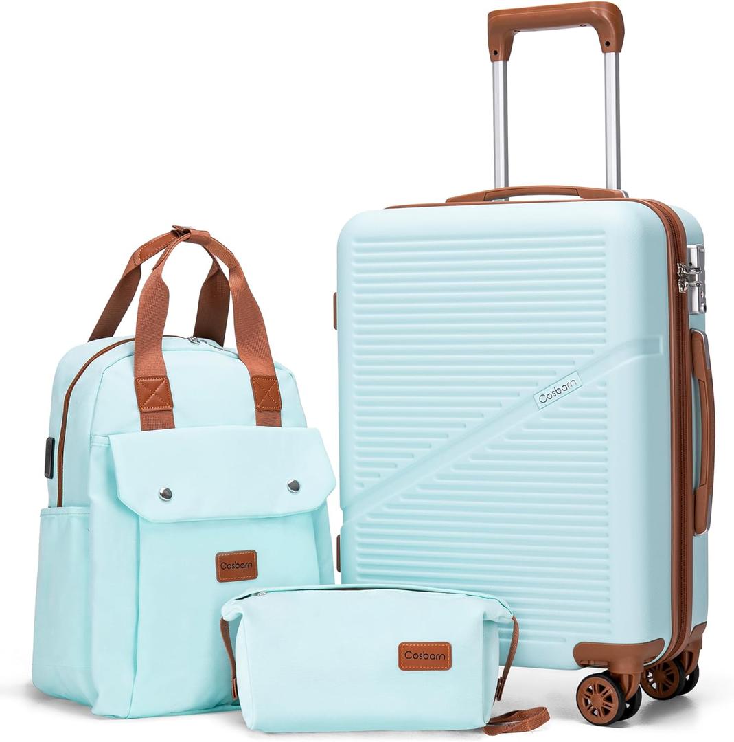 Carry On Luggage 22x14x9 Airline Approved, 20 Inch Carry on Suitcases with Wheels, ABS Lightweight Carry-on Luggage, Travel Suitcase Set with Wheels and TSA Lock (MintGreen)