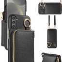 Wallet Case for Samsung Galaxy S24 Plus S24+ 5G with Shoulder Strap Ring Buckle, Luxury PU Leather Zipper Flip Organ Purse, Card Holder Stand Cell Phone Cover for S24plus 24S + S 24 24+ Black