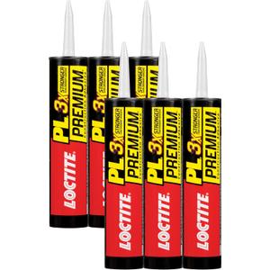 Loctite PL Premium Polyurethane Construction Adhesive, 10 fl oz Cartridge, 6 Pack - Versatile Construction Glue for Wood, Concrete, Stone, Metal & More