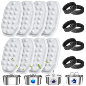 16 Pack Cat Water Fountain Filters Replacement & Pre-Filter Sponges for 108oz/3.2 Stainless Steel Pet Water Fountain with Water Level Window