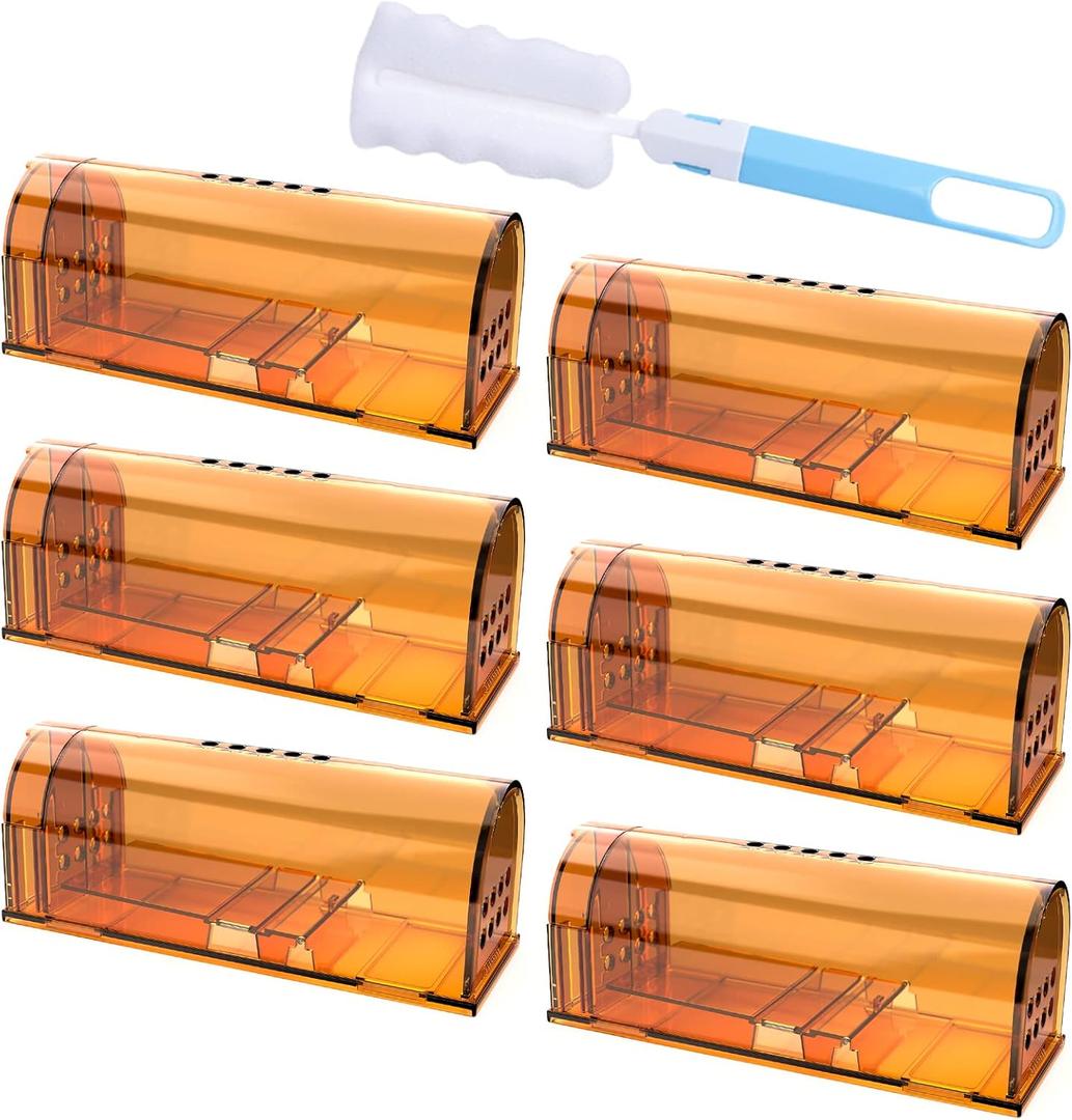 6 Pack Live Mouse Traps No Kill, Humane Mouse Traps Indoor for Home, Reusable Mice Trap Catcher for House & Outdoors (Orange)