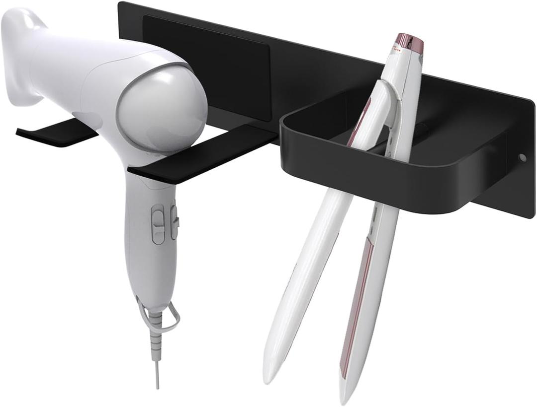 Adorila Hair Dryer Holder Wall Mounted, Self Adhesive Blow Dryer Holder, Hair Tool Organizer for Hair Dryer, Curling Wands (Black)