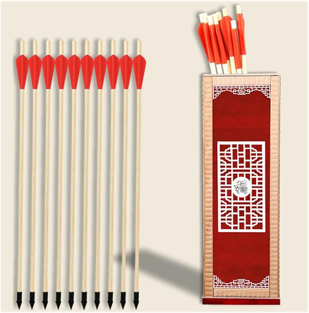 Pitch-pot Arrows Game, Touhu Chinese Traditional Game, Wooden Pot Sets with Rubber Arrows for Adults, Annual Meeting and Team Building on Yard (Blessing)