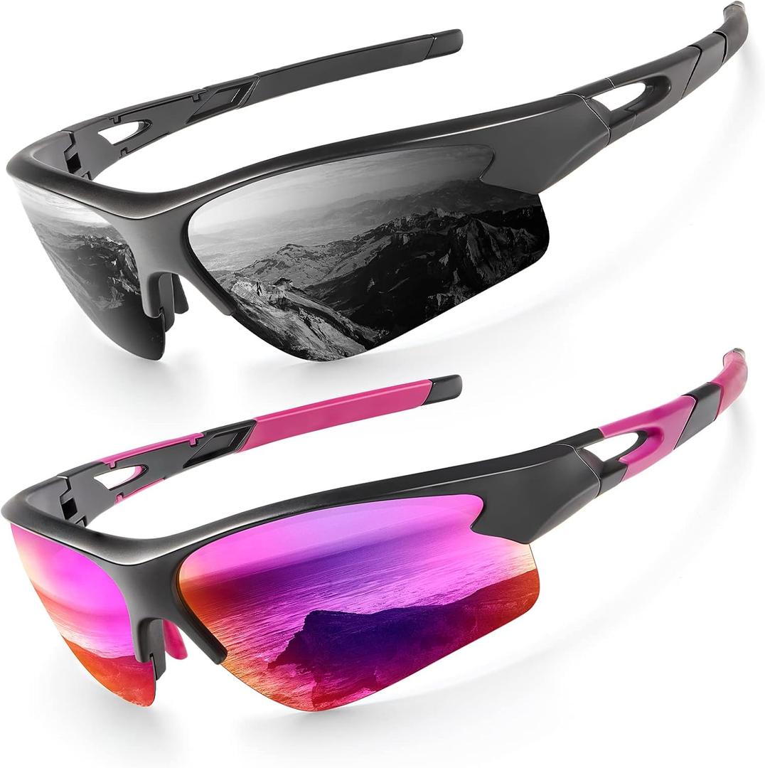 ANYLUV Sports Sunglasses for Men Women, Upgraded Lightweight Mens Polarized Sunglasses UV Protection for Outdoors (B02 Grey/Purplish Red)