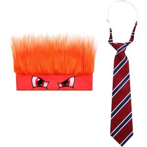 Taiyin 2 Pcs Halloween Costume Include Red Wig Headband Hairy Wig Cap Red Striped Ties Movie Characters Halloween Dress up Costume Cosplay Supplies