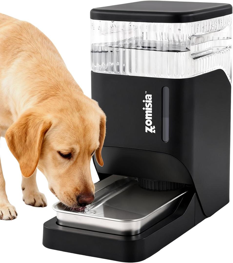 ZOMISIA Automatic Dog Water Dispenser 8L with Stainless Steel Bowl, Gravity Large Capacity Water Bowl for Dogs, 2 Gallon Pet Waterer 100% BPA Free, Black