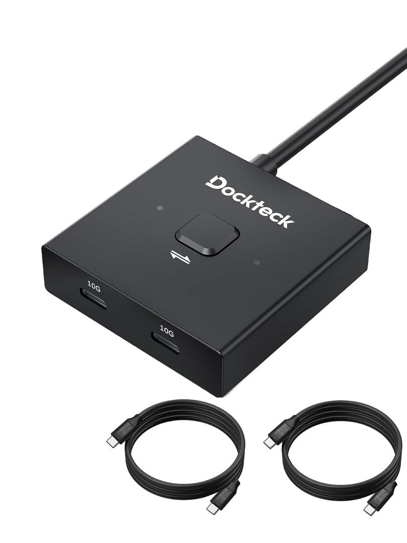 Dockteck USB C Switch, Bi-Directional Switcher 1 in 2 Out/2 in 1 Out, USB Switch with 4K@60Hz, 10Gbps Transfer Speed, 100W PD Charging,Included Two 3.3FT USB-C Full Featured Cable for Laptop