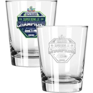 The Memory Company Officially Licensed NFL Seattle Seahawks 2026 Super Bowl LX Champions 2-Pack 15oz Double Old Fashioned Glass Set, Etched
