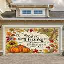 Thanksgiving Give Thanks Garage Door Banner 13x6ft Pumpkin Cornucopia Harvest Decor Outdoor Indoor Photo Background Mural Decorations Party Backdrop Fall Door Decor Celebration Banner