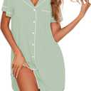 Ekouaer Nightgowns for Women Button Down Sleepshirt Short Sleeve Nightshirt Boyfriend Pajamas V Neck Nightdress (Small, Light Green)
