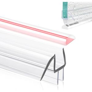 Glass Door Bottom Seal, 1/4" x 39" Shower Door Clear Silicone Seal Strip and PVC Base Set, Frameless Doors Bottom Sweep Glass-Stop Shower Leaks Frameless Shower Doors (White)