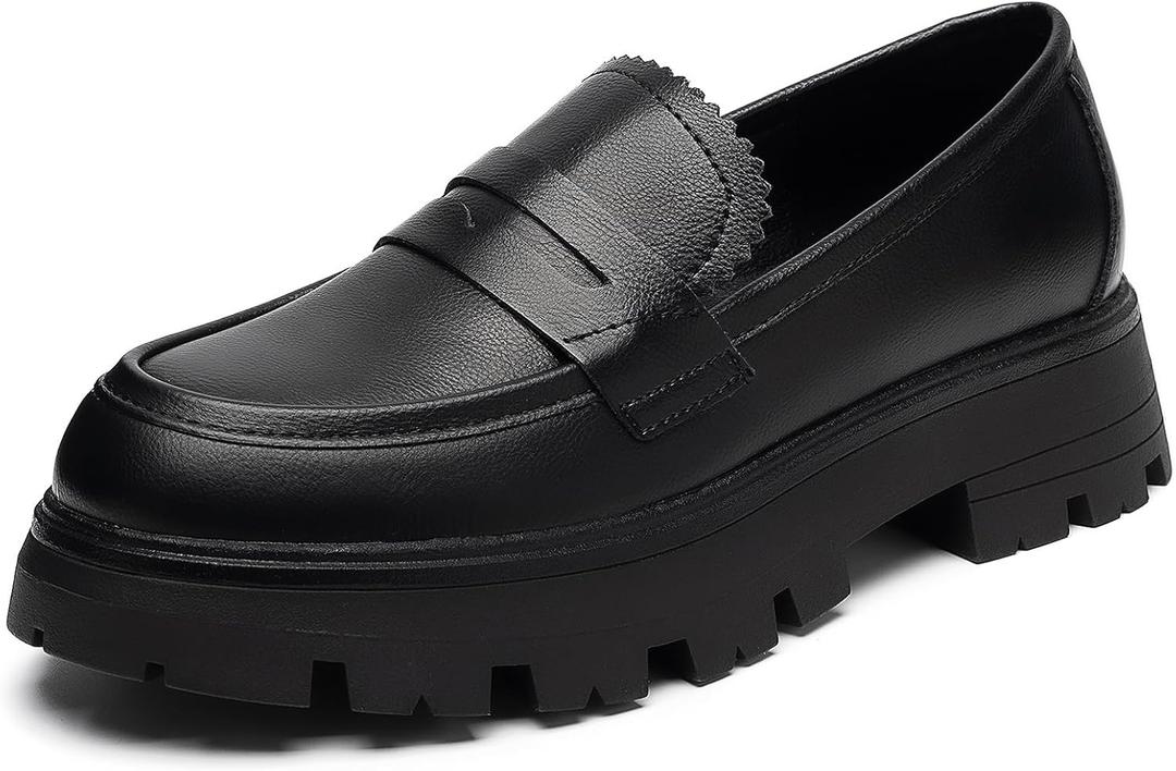 Cestfini Platform Chunky Loafers for Women (10, Matte Black)