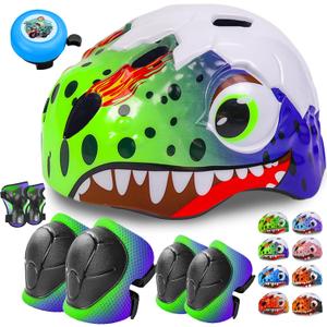 Toddler/Kids Bike Helmet Set for Boys Girls 3D Adjustable Kids Helmet Protective Gear Set Knee Elbow Wrist Pads and Multi-Sports Skateboard Scooter Cycling Roller Balance Bike, S
