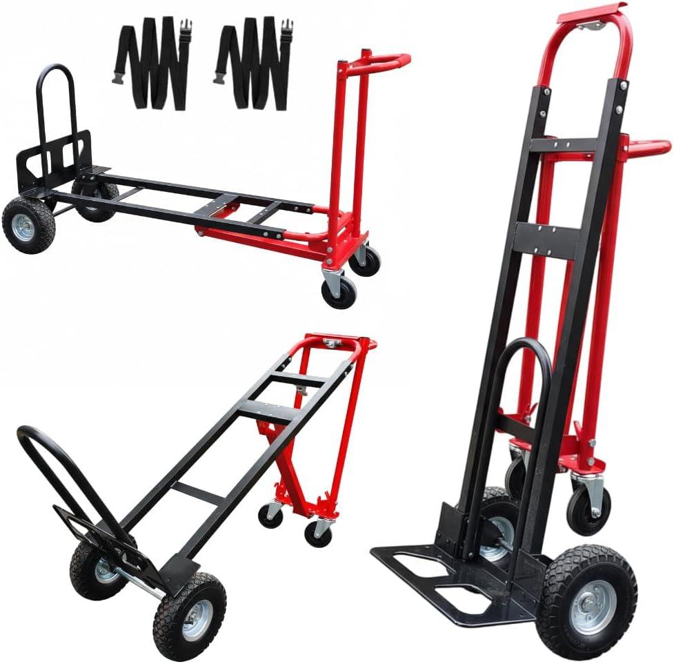 Suzhi Convertible Hand Truck Dolly Cart Heavy Duty/ with 4 Wheels, 1000 Lbs Load, 2 Straps for Moving Furniture/ Appliance/ Carton/ Warehouse/ Office