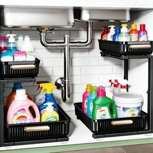 ARSTPEOE Under Sink Organizer - 2 Packs Multi-Purpose Pull-Out Storage Organizers, Slide out Pull out Cabinet Organizer Shelf, Storage for Kitchen Bathroom, Black