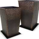 2 Pcs Pack Metal Tall Tapered Planter Pots Steel Large Square Planter Flower Pot with Drainage Holes for Indoor Outdoor Deck Porch Garden Home Patio Front Door (Antique Copper, 17" H.)