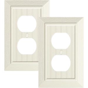 2-Pack Classic Beadboard Duplex Outlet Cover Plate, Decorative Unbreakable Polycarbonate Switch Plates and Outlet Covers, Light Almond Wall Plates for Electrical Outlets, 1 Gang Receptacle Cover