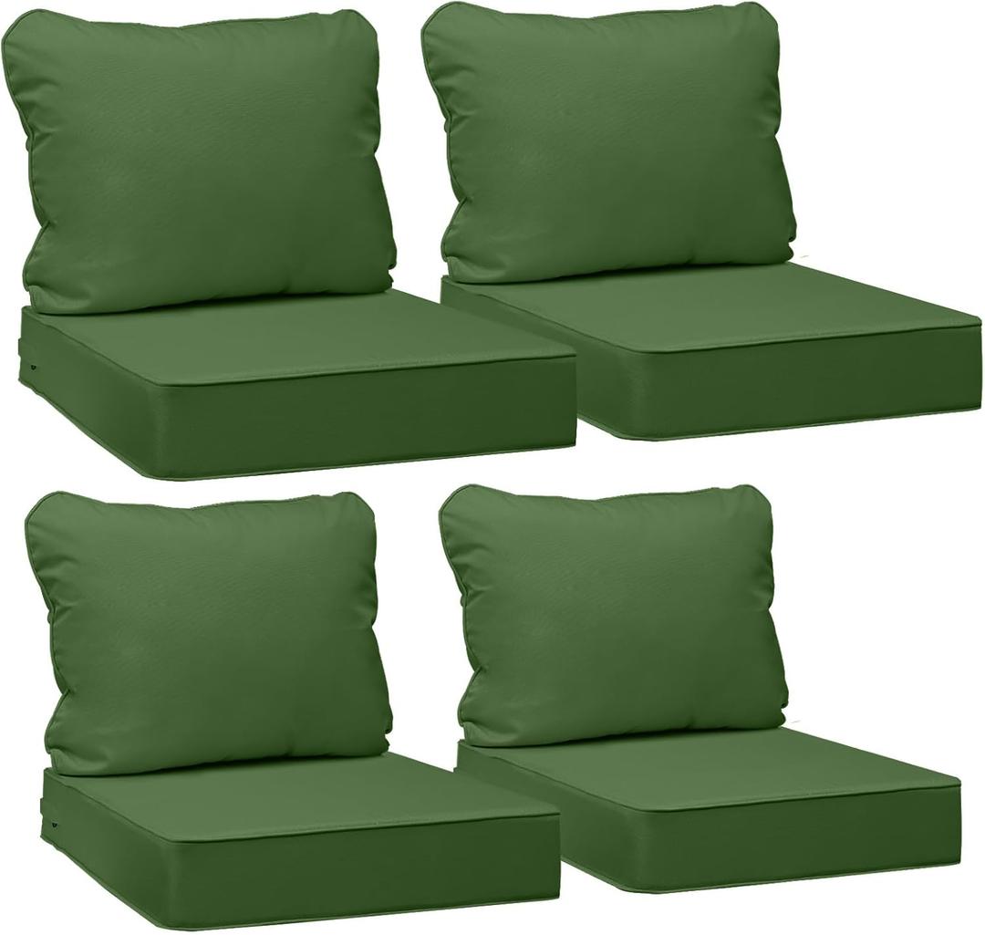 AAAAAcessories Outdoor Deep Seat Cushions, Waterproof, Fade-Resistant Patio Furniture Replacement Cushions, 24" x 24" x 5", Set of 4, Dark Moss Green, 24"x24"x5" / 24"x19"