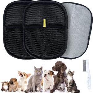 Pet Hair Removal Gloves, Electrostatic Pet Hair Grooming Gloves for Dog & Cat, Reusable for Carpet, Clothing,Furniture,Clothing, Couch,Bed,Curtain-2 PCS