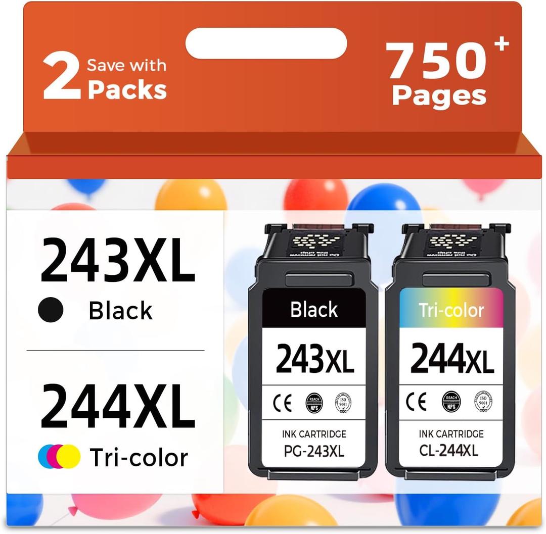 Relcolor 243 244 XL Ink Cartridge Compatible for Canon 243 244 PG-243XL CL-244XL PG243 CL244 (Black and Color, 2-Pack) Fit for MX490 MX492 MG2522 MG2922 TR4520 TR4522 TS3322 TS3122 TS202 Printer