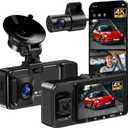 3 Channel 4k Dash Cam Front and Rear and Inside, Car Mount Dash Camera with WiFi, 64GB Card, Night Vision, App Control, Loop Recording, G-Sensor, 24h Parking Mode, 3" IPS Screen