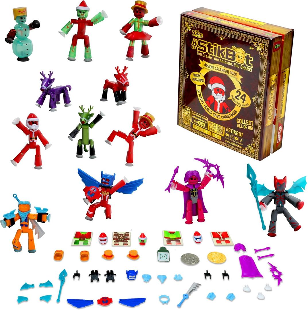Zing Stikbot Advent Calendar Christmas Countdown Hero Save Christmas with Exclusive Stikbots and Collectors' Items for Stop Motion Animation - Ages 4 and Up