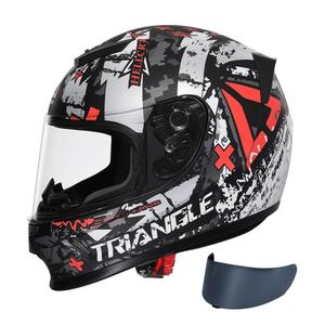 TRIANGLE Kids Motorcycle Helmets Youth Full Face Helmet DOT Approved | Dual Visors (Clear & Tinted) with Adjustable Chin Strap for Teens, Lightweight Youth Street Bike Sport Helmet, Gray White, Large