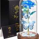WOKEISE Light Up Rose Butterfly in Glass Dome, Mothers Day Rose Gifts for Mom, Birthday Anniversary Flower Lighted Roses Gifts for Women, Wife, Grandma, Girlfriend, Girls, Sister-Blue