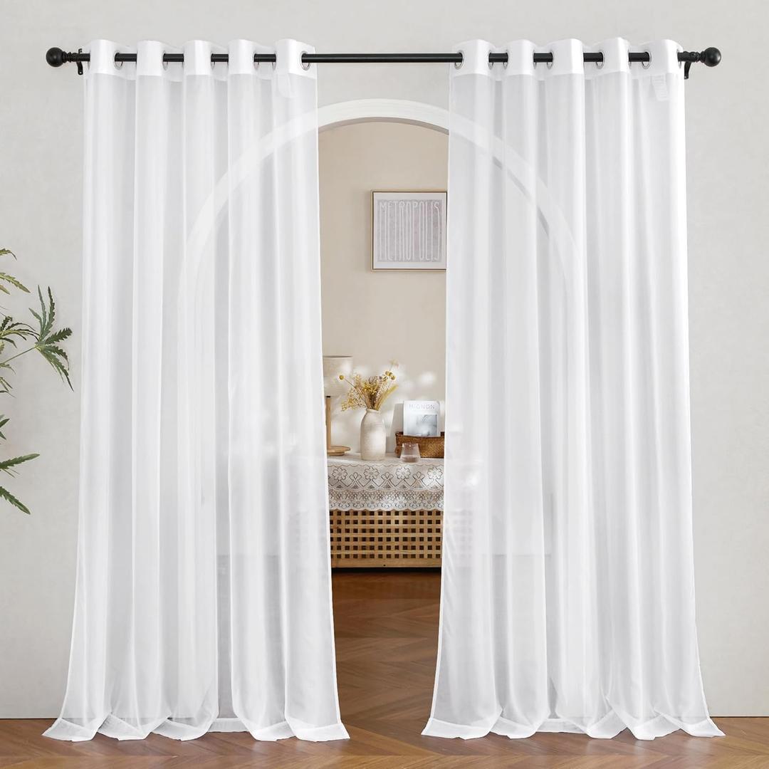 NICETOWN Voile White Sheer Curtains 84 inches Long for Sliding Glass Door, Grommet Casual Airy & Elegant Extra Wide Window Treatments for Bedroom/Living Room, W66 x L84, 2 Panels