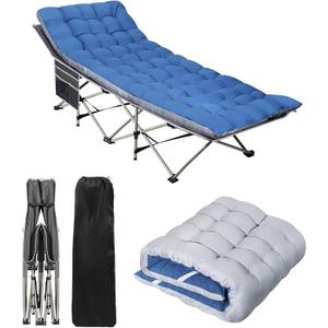 HAITRAL Portable Camping Cot with Mattress - Outdoor Folding Heavy Duty Sleeping Bed with Side Pocket for Adults - Oxford Single Lounge Chaise for Camping Tent Beach Office Max Load 300 LBS (Grey), 74 * 26 * 14 inches