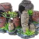 Saim Aquarium Barrel Decorations, Artificial Antique Barrels Crafts Landscaping Resin Decor Fish Tank Ornament for Betta Cichlids Hideaway Cave, Gold Fish Hideout, Reptile Tank